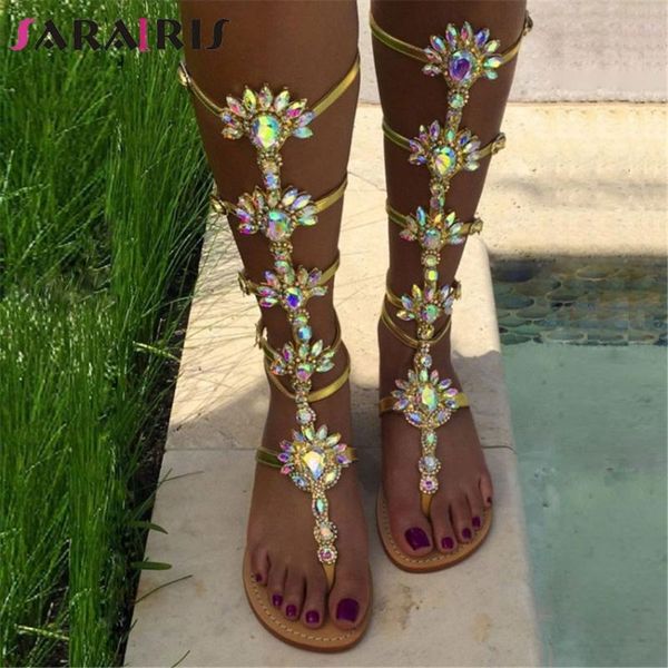 

luxury large size 47 customized leisure quality women shoes woman summer csystals flat gladiator sandals, Black
