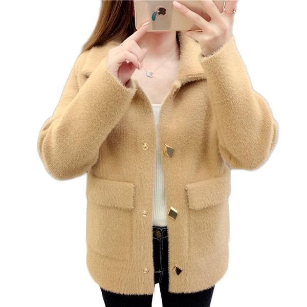 

women's fur & faux shaggy coat women office clothing elegant jacket korean style autumn short outerwear imitate mink cashmere high qua, Black