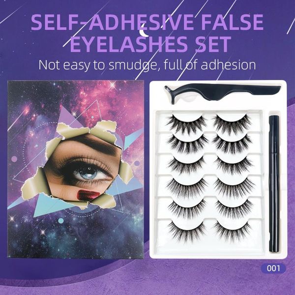 

false eyelashes 6 pairs self adhesive eyeliner eyelash kit no magnetic glue 3d lashes long lating makeup waterproof cosmetic
