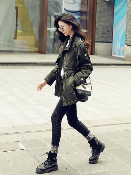 

women's trench coats windbreaker overcoat for women in spring and autumn 2021 korean loose medium long style fashionable high-end atmos, Tan;black