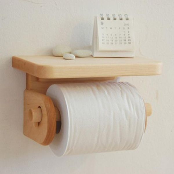 

bathroom shelves wooden toilet paper holder tube roll punching rack wall mount pr