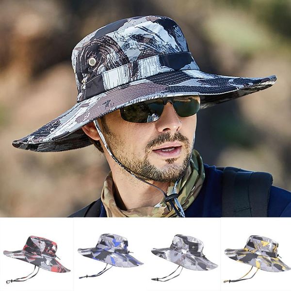

outdoor hats men's bucket hat camouflage big wide brim fisherman solid waterproof sun mountaineering fishing caps, Black;white
