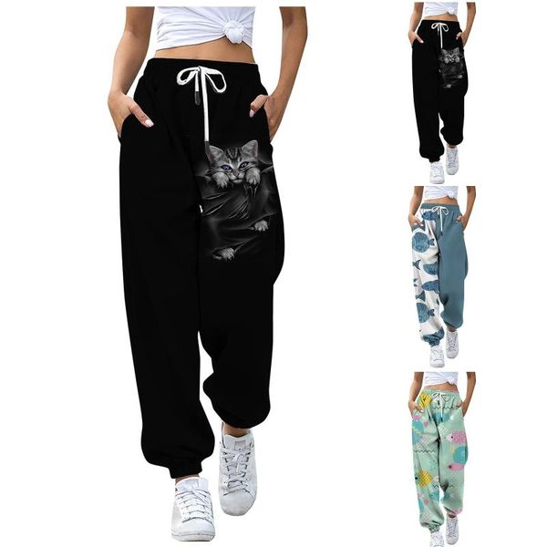 

women's pants & capris wide leg trousers summer street leopard print casual straight high waist slim tren y2k trouser suits harajuku, Black;white