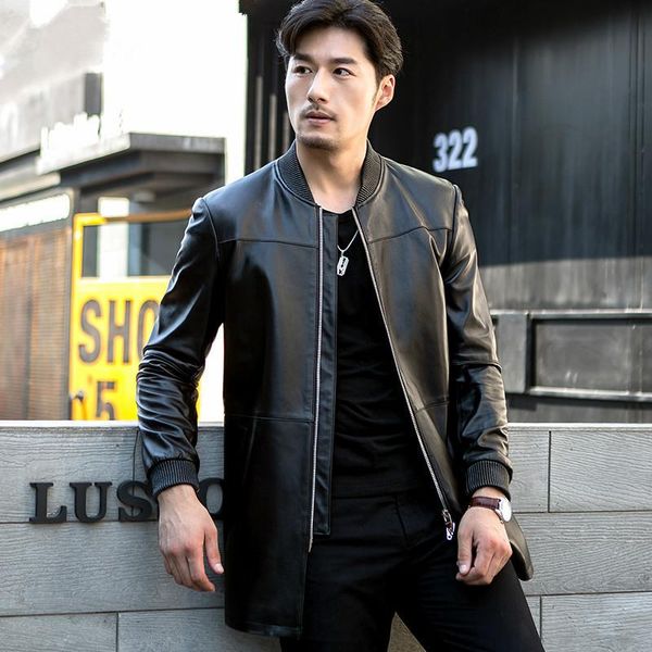 

men's leather & faux 2021 spring autumn long genuine jacket men 100% sheepskin coat windbreaker slim jackets fsbaqs585 kj2294, Black