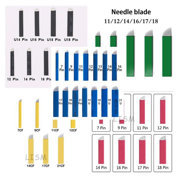 

tattoo needles 100pcs laminas tebori microblading blades u flex 0.18mm fine black 12/14/16/18/21u shape needle for permanent manual pen