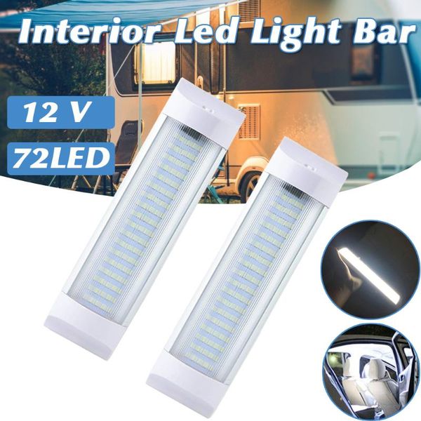 

2pc 12v 72 led white car interior light bar truck dome roof ceiling strip for vehicle van bus caravan atv parts