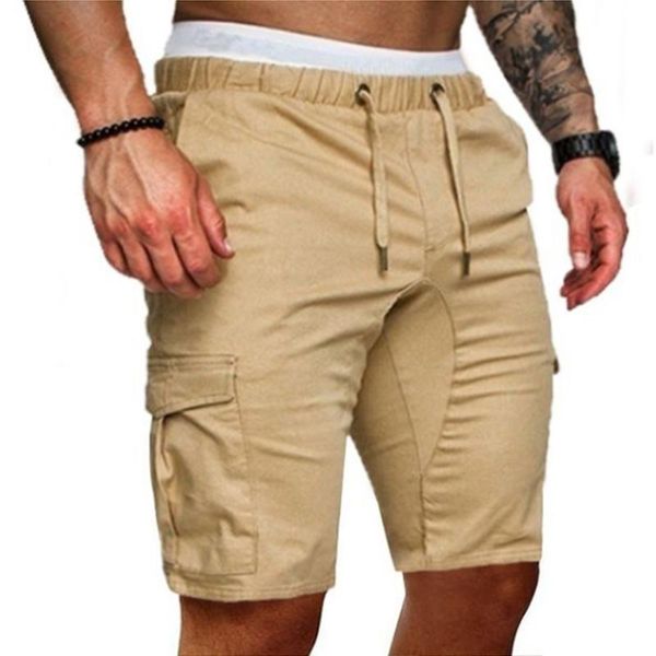 

men's shorts casual beach short drawstring military cargo elastic waist multi-pocket sweatpant jogger trousers, White;black