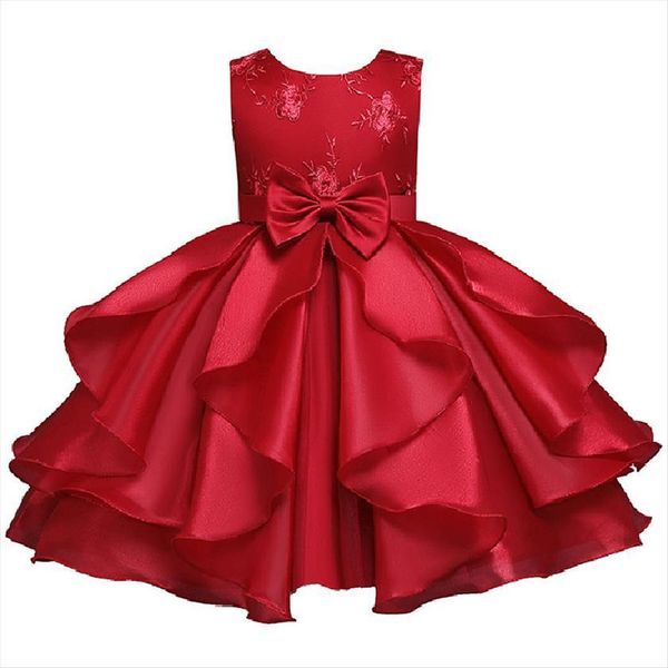 

girl embroidered flower christmas dress for kids birthday princess party clothing toddler infant children clothes, Red;yellow