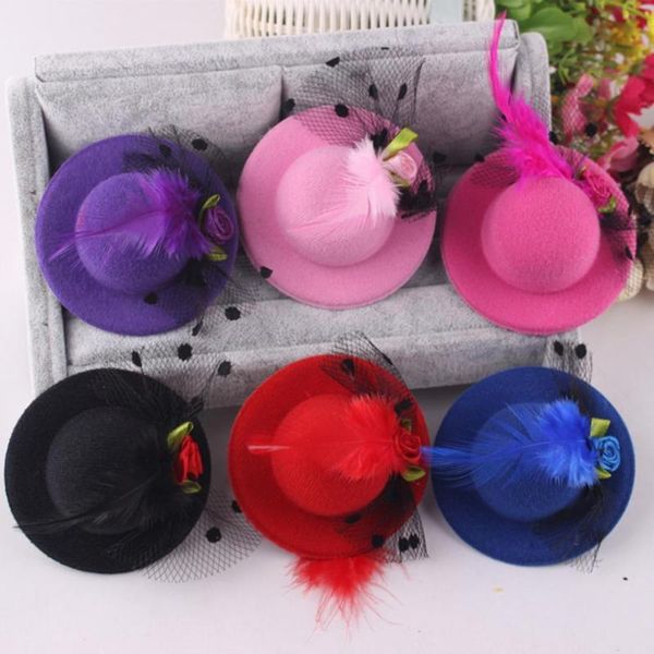 

hair accessories drop 6pcs child girl mini hat hairpin clip veil4 flower fascinator kids headwear, Slivery;white