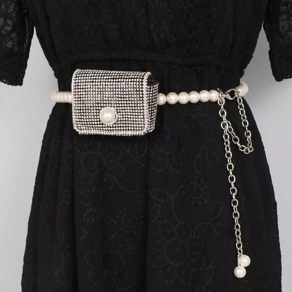 

waist bags luxury women party chain belts for pants dress mini vintage rhinestone bag waistband body jewelry pearl belt