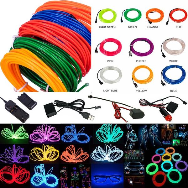 

strips 1m-5m neon glow el wire ropeÂ 3v battery operated 5v usb 12v with adapter flexible led strip for car party dance atmosphere decor