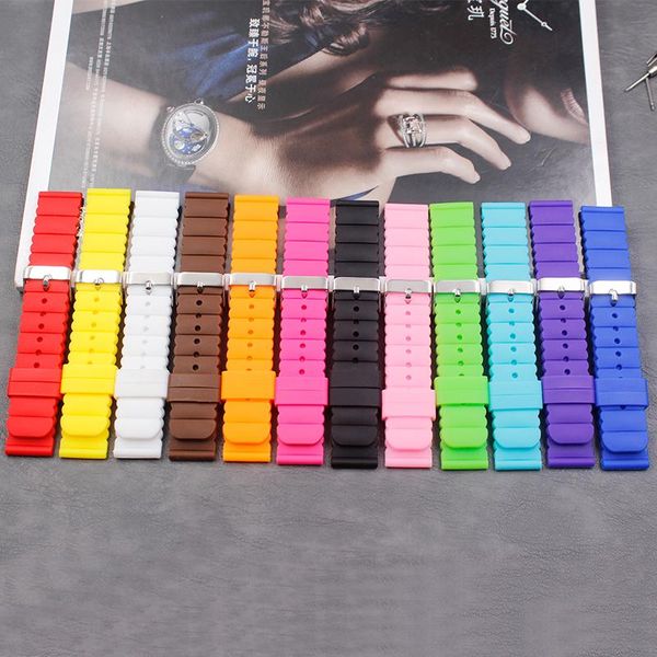 

watch bands men's 20mm soft silicone strap ladies outdoor sports and leisure waterproof buckle accessories, Black;brown