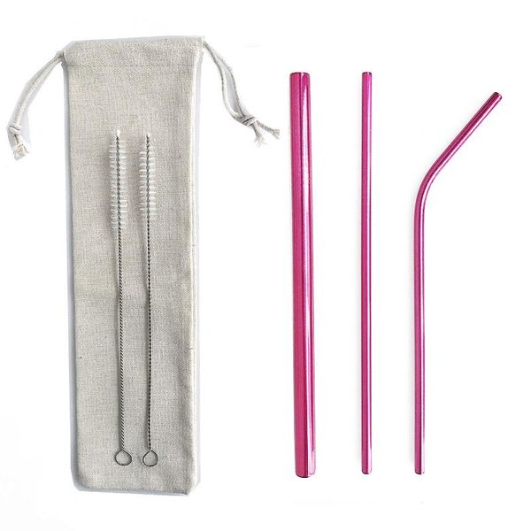 

drinking straws 6pcs metal straw stainless steel reusable diameter think 6/12mm curved elf kit with food grade cover tips