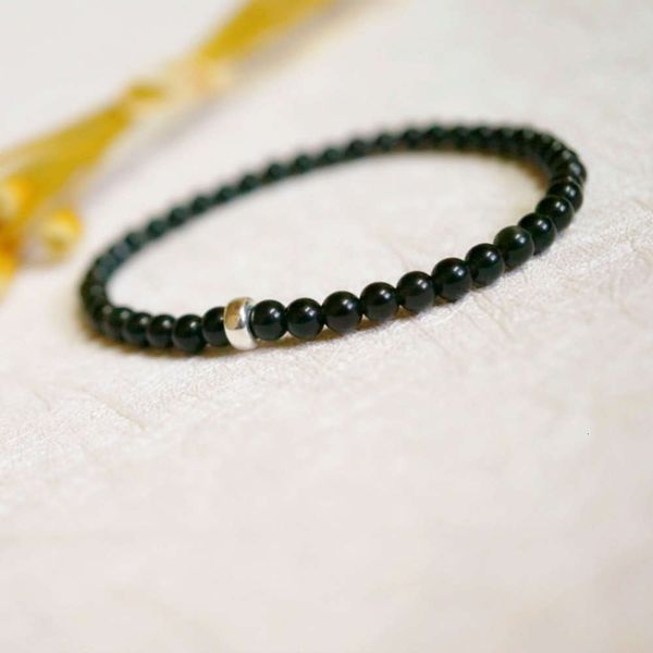 

hand catenary ins6mm black agate lovers crystal korean fashion single circle men's and women's ancient silver bracelet jewelry