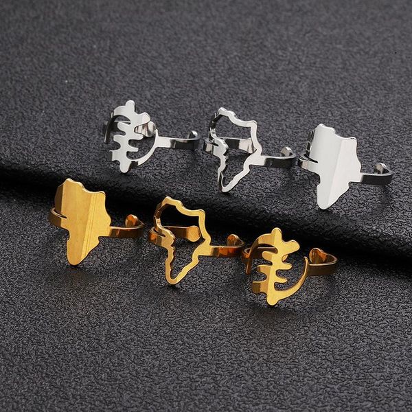 

cluster rings unique africa map for women men ring vintage outline weddings stainless steel african jewelry, Golden;silver