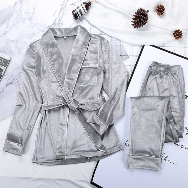 

hechan gray velvet pajamas warm long sleeve home suit for women two piece set thick sleepwear night s autumn female 211109, Black;red