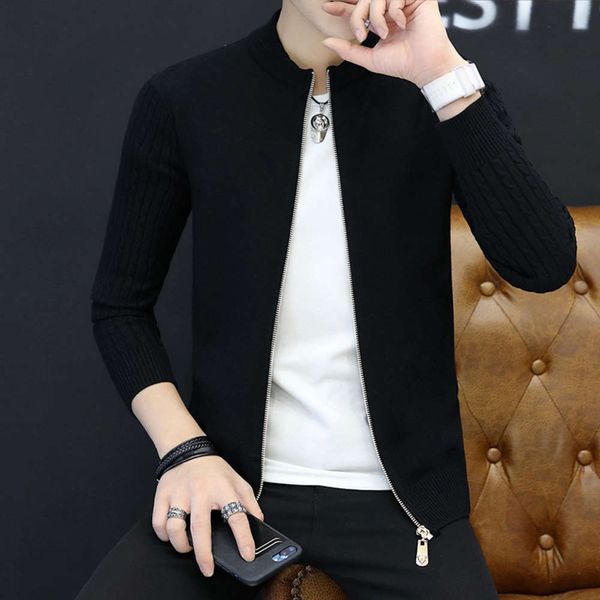 

men's hoodies & sweatshirts sweater autumn knitted cardigan korean youth slim collar zipper coat solid color for men 38oa, Black