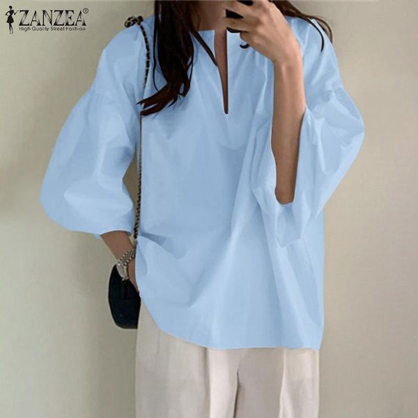 

women's blouses & shirts fashion summer 2022 baggy v neck 3/4 sleeve blusas female solid tunic chemise casual oversized, White