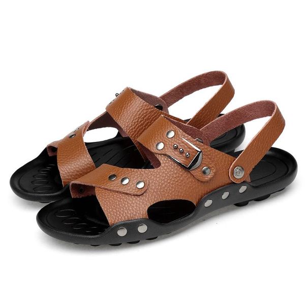 

sandals da leather sandalias genuine slide summer playa classic erkek beach ete masculina couro sandale hombre sandals-men para shoes v, Black