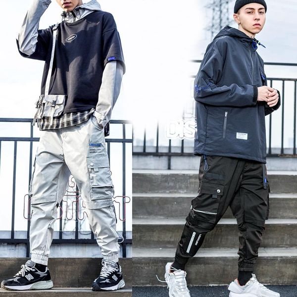 

men's pants long winter punk cargo harem tatical streetwear harajuku baggy hip hop casual fashion trousers high end, Black
