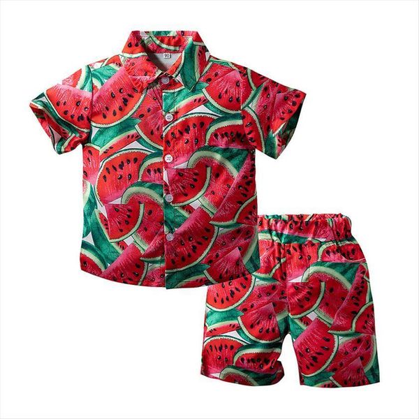 

boy suit, fruit print shorts two piece summer beach style casual clothing 9 months to 6 years old, White