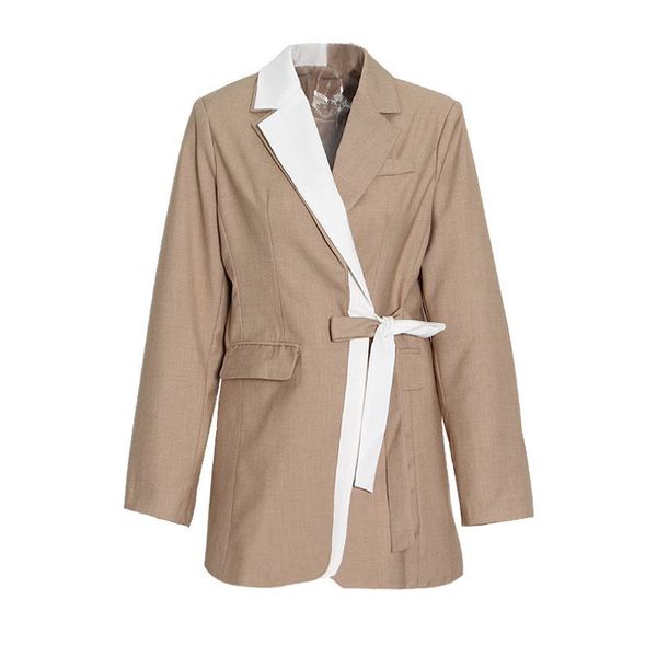 

korean jacket female clothes spring casual patchwork hit color blazer women notched long sleeve lace suits 210510, White;black