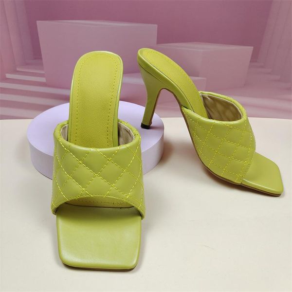 

dress shoes sqaure toe red quilted mule heels shoe black pu high heel women sandals sliper woman zapatos mujer white