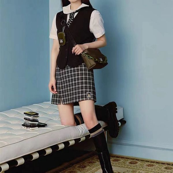 

skirts zhao ruth's same 2021 summer bear plaid high waist a-line skirt ttwh216609n, Black