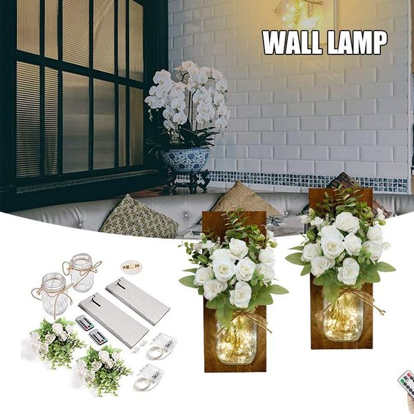 

wall lamp rustic sconces handmade art hanging design with remote control led light and white peony canq889