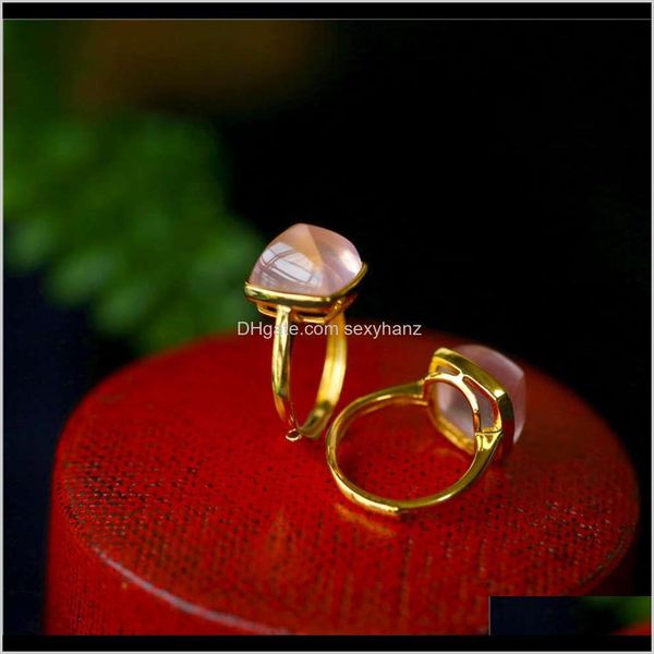 Cluster-Ringe Schmuck Drop Lieferung 2021 Koreanischer rosa Kristall-Quadrat-Amethyst-Hibiskus-Stein-Ring, 18 Karat Roségold vergoldet für Frauen, einfach und