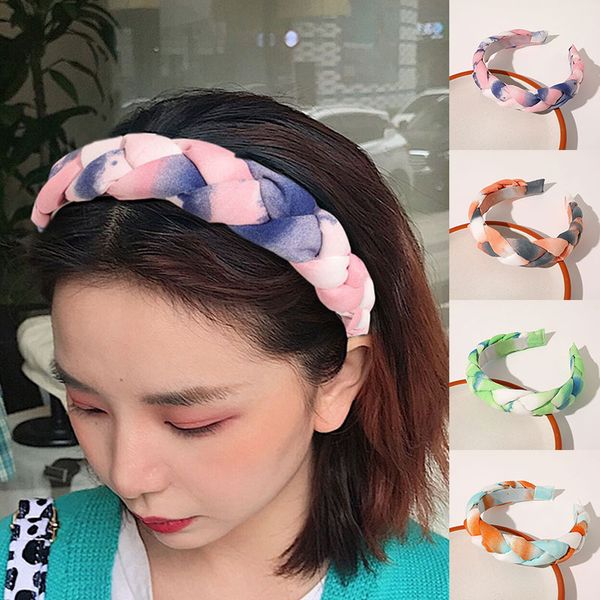 

chiffon tie-dye head band braid padded headbands fashion printed gradient twist braid hair hoop simple hair accessories, Silver