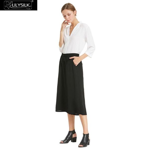 

women's pants & capris lilysilk black silk wide leg clearance sale, Black;white