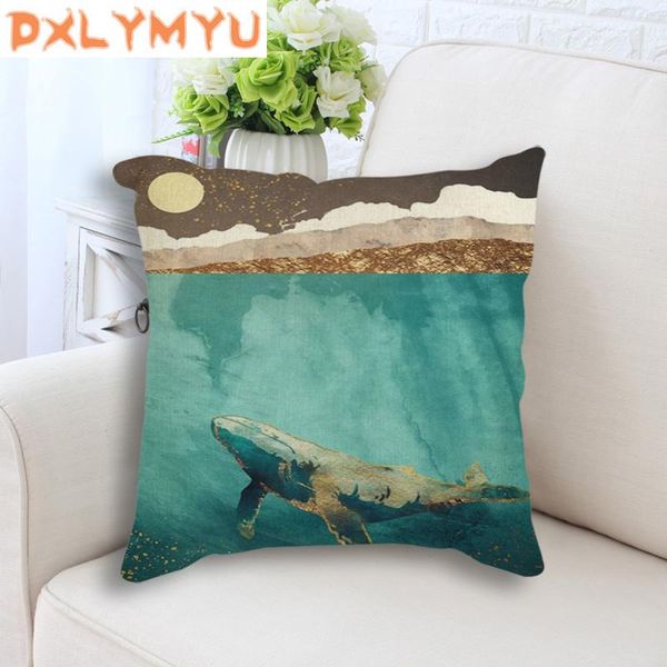 

cushion/decorative pillow square throw 45x45cm abstract landscape mountain deer whale nordic cushion back seat linen sofa home decor