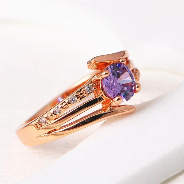 

wedding rings rose gold color classic fashion wild beautiful female asymmetric inlaid purple zircon hand jewelry, Slivery;golden