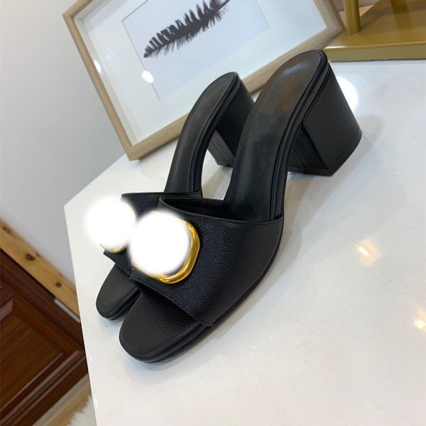 

summer fashion women's sandals leather high heels slippers thick heels, Black