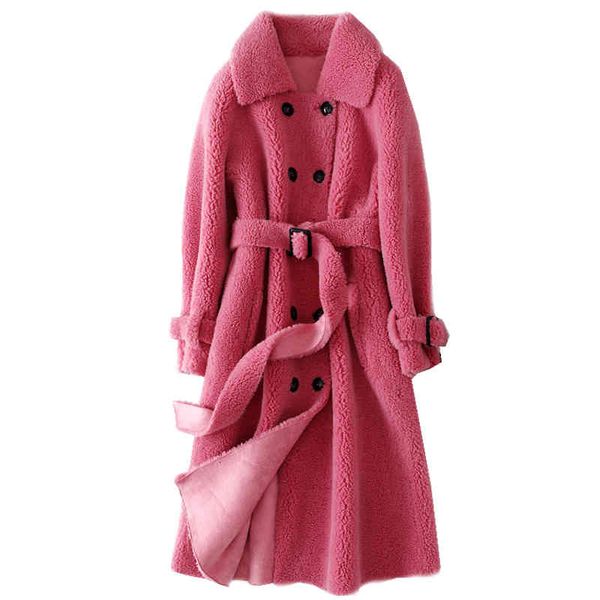 

women's wool & blends autumn winter long fur coat women korean sleeve granules sheep cashmere fur double breasted over g339 7ql3, Black