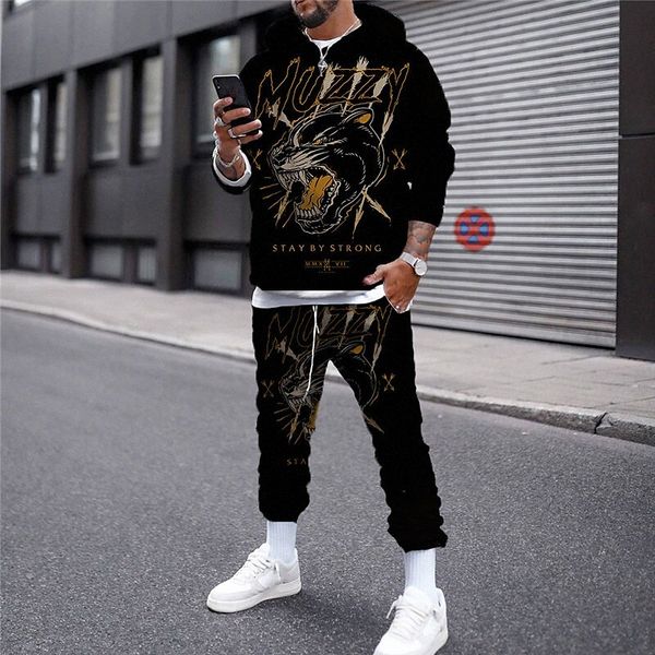 

men's 3d hoodies set graphic animal print hooded casual daily 3d print casual streetwear hoodies sweatshirts long sleeve purple black o, Gray