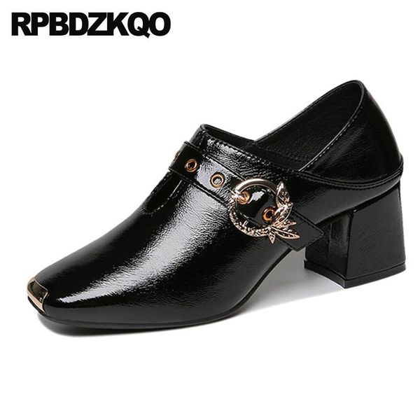 

dress shoes medium heels patent leather belts chunky size 4 34 metal luxury women designers plus square toe black retro 2021 ladies