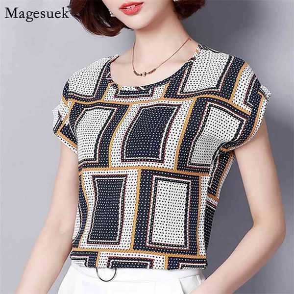 

summer women and blouses short sleeve white chiffon blouse femme print plus size shirt clothes blusas d572 210512