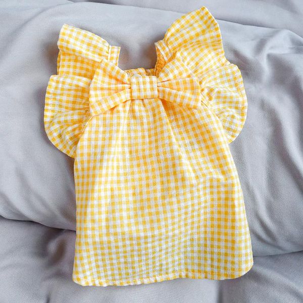 

yellow grid bow thin cat dresses dress clothes for a spink fashion small spring summer costumes