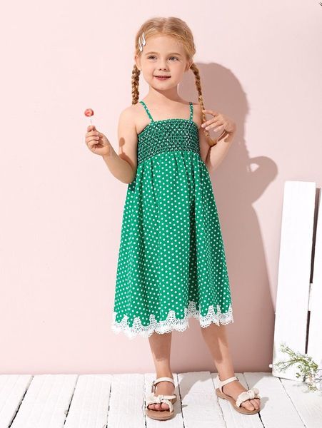 

toddler girls polka dot shirred cami dress she, Red;yellow