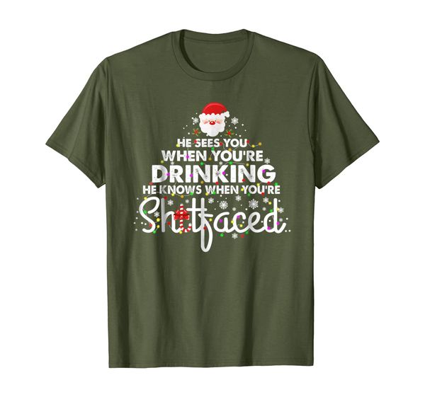 

he sees you when you're drinking t shirt, White;black