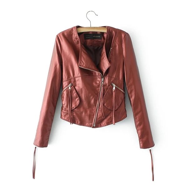 

vintage women short jackets autumn slim ladies brown coats female pu leather jacket girls fashion faux chic 210427, Black
