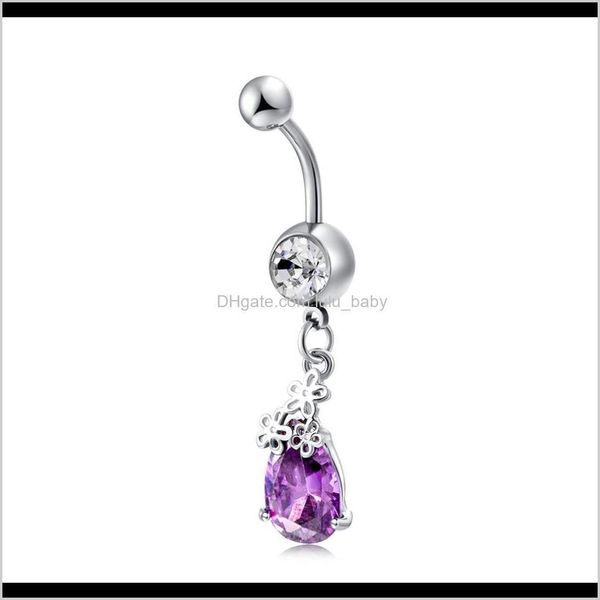 

& bell rings drop delivery 2021 medical stainless steel button piercing crystal stones navel umbilical belly ring body jewelry bkipf, Silver