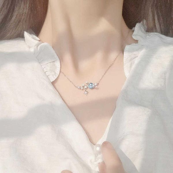 

chains silver sterling planet star charm collar elegant clavicle current party jewels for woman choker dz603