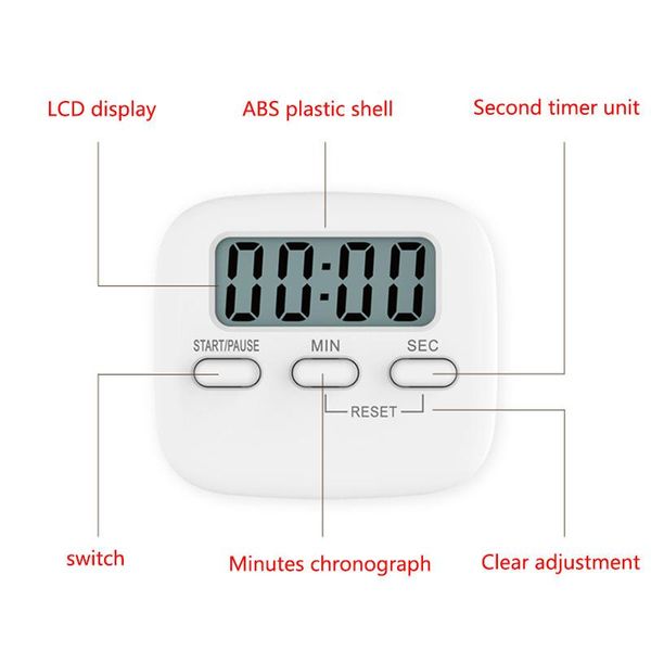 Timers Digital Kitchen Timer com Big Digits Almo Almonte Magneto Backing Stand e Hushing Hole