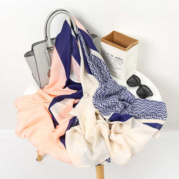 

fashion net red qianniao check cotton linen scarf for women, Blue;gray