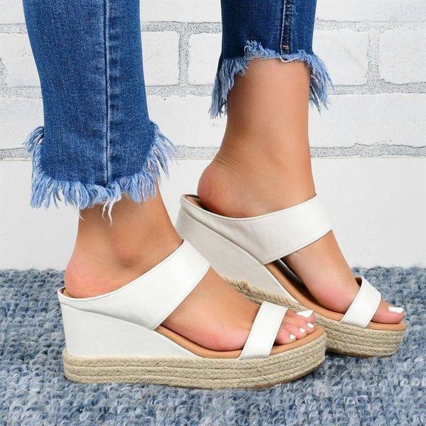 

sommer platform slippers 2021 fashion women gladiator sandal wedges shoes woman casual peep toe espadrille femme slipper, Black