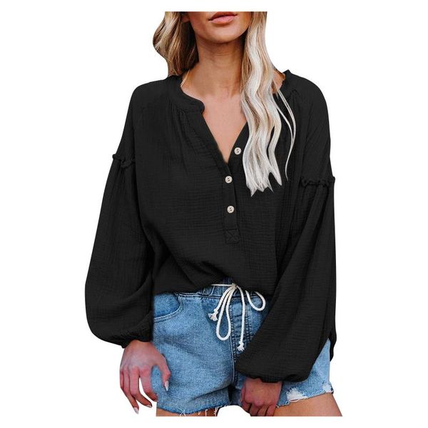 

women's blouses & shirts elegant loose blouse long sleeve v neck linen button down casual clothing ropa mujer, White