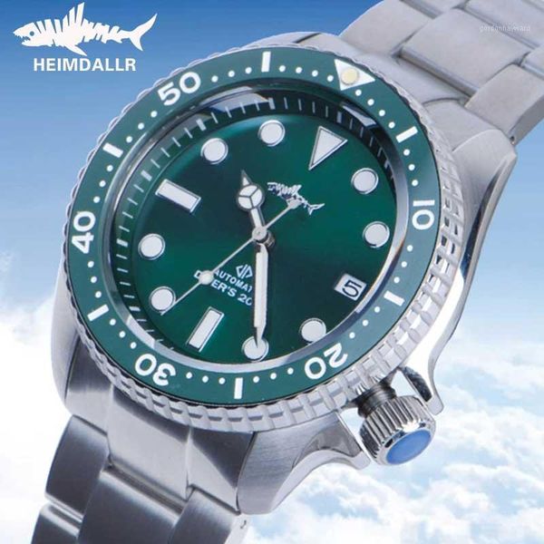 

heimdallr men's dive watch green dial sapphire luminous 200m water resistance japan nh35a automatic movement mechanical watches wristwa, Slivery;brown